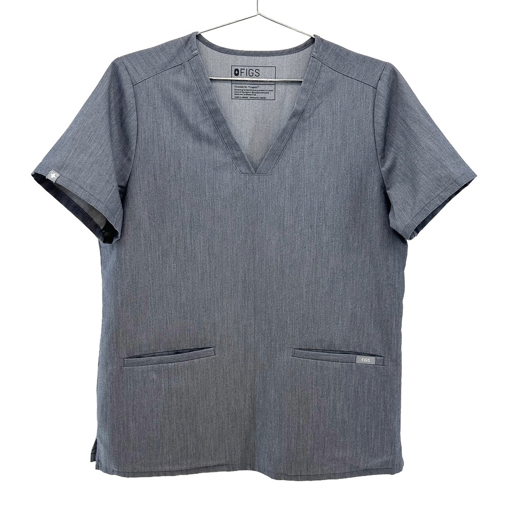 FIGS Women's Casma Three Pocket V-Neck Scrub Top • Medium • gray